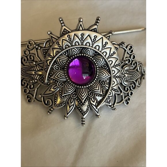 Moon Celtic Knot Hair Clip Moon Hair Clip Barrette Emo Floral Purple Stone - Picture 9 of 9